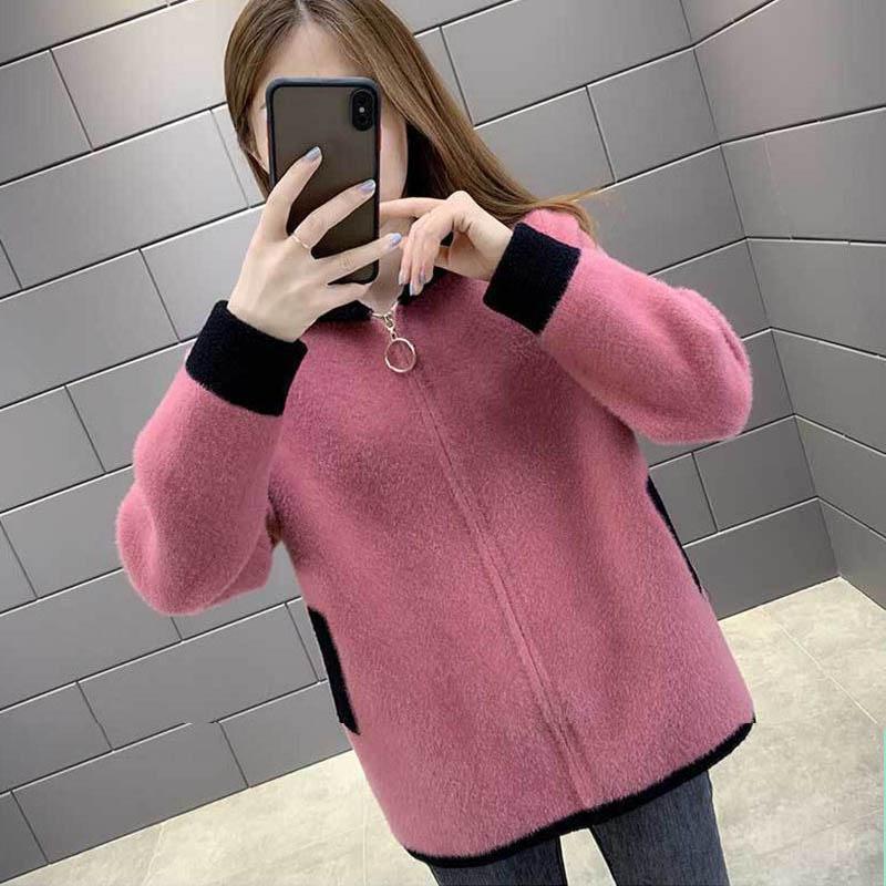 WTEMPO Reversible Fleece Jacket Fall/Winter Loose Lazy Women's Zipper Stitching Hooded Sweater Women