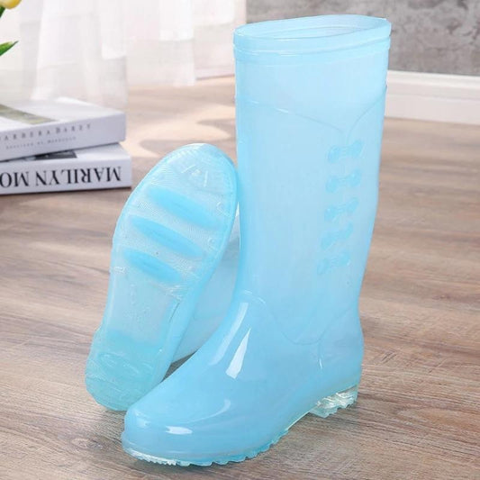 High Tube Rain Boots Women PVC Waterproof Work Water Shoes for Girls Candy Color Fashion Slip on Knee High Jelly Boots