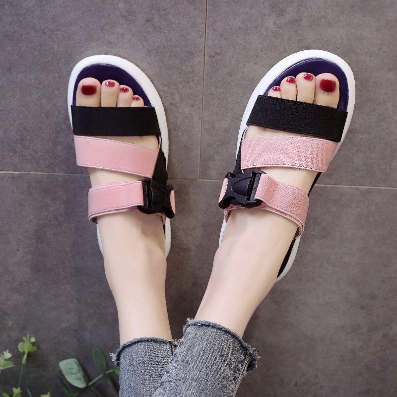 2020 Sexy Korean Flat Bottom Wild Ins Fairy Beach Sandals Female Net Red Student Korean Version College Style