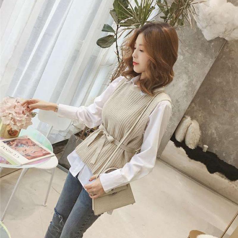 Spring and Autumn Loose Solid Color Vest Sleeveless Knitted Lace Sweater Fashion Women's Top