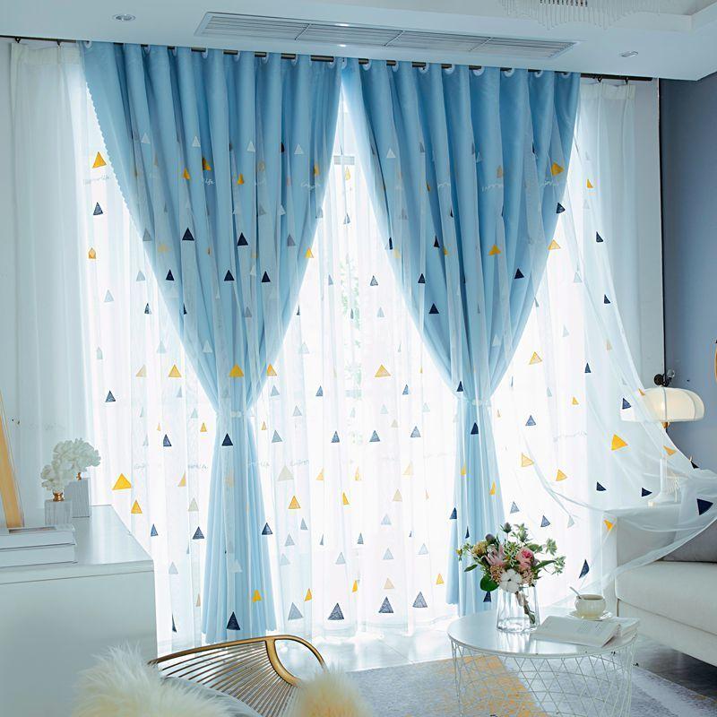 Nordic Net Celebrity Simple Bedroom Living Room Curtains Small Fresh Cloth Gauze Double Curtains Window Screen Shading (150×270cm)