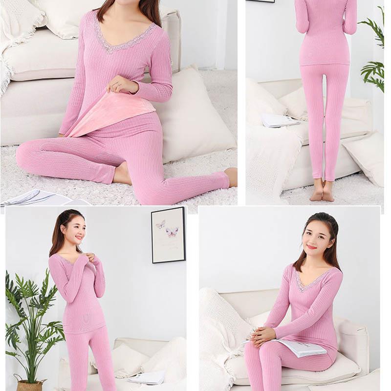 Thermal Underwear Women Plus Velvet Thickening Suit Body Slimming Tight-fitting Autumn Clothes Long Trousers Cotton Sweater Base Winter