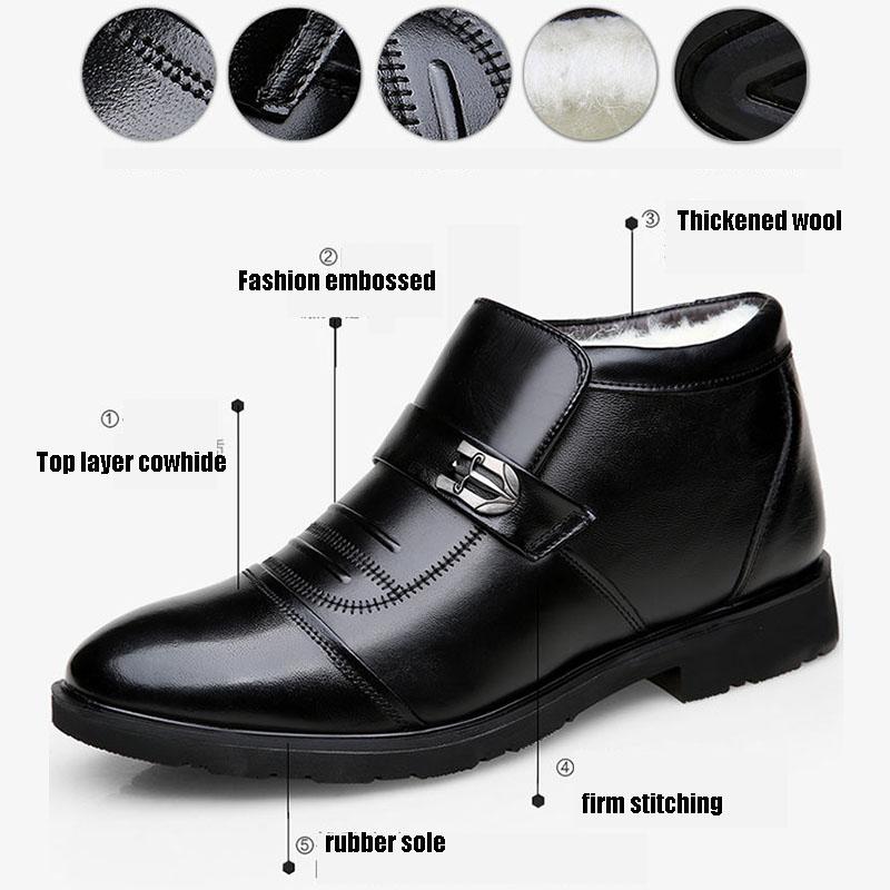 Wool Lining Genuine Leather Boots Men Non-slip High Ankle Boots Warm Business Shoes