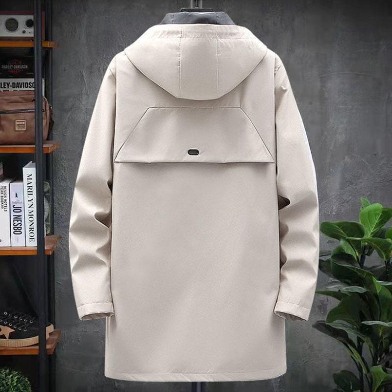 Spring & Fall Men Jacket Long Hooded Coat Casual Loose Windbreaker Solid Color Trend Parka for Youth