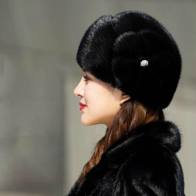 Fur Hat Women's Autumn and Winter Mink Fur Full Mink Hat Winter Warm Middle-aged Mother Top Hat