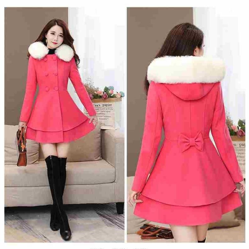 Fashionable Women's Skirt Hem Woolen Coat Waist Mid-length Slim and Thin Small Fragrant Wind Woolen Coat