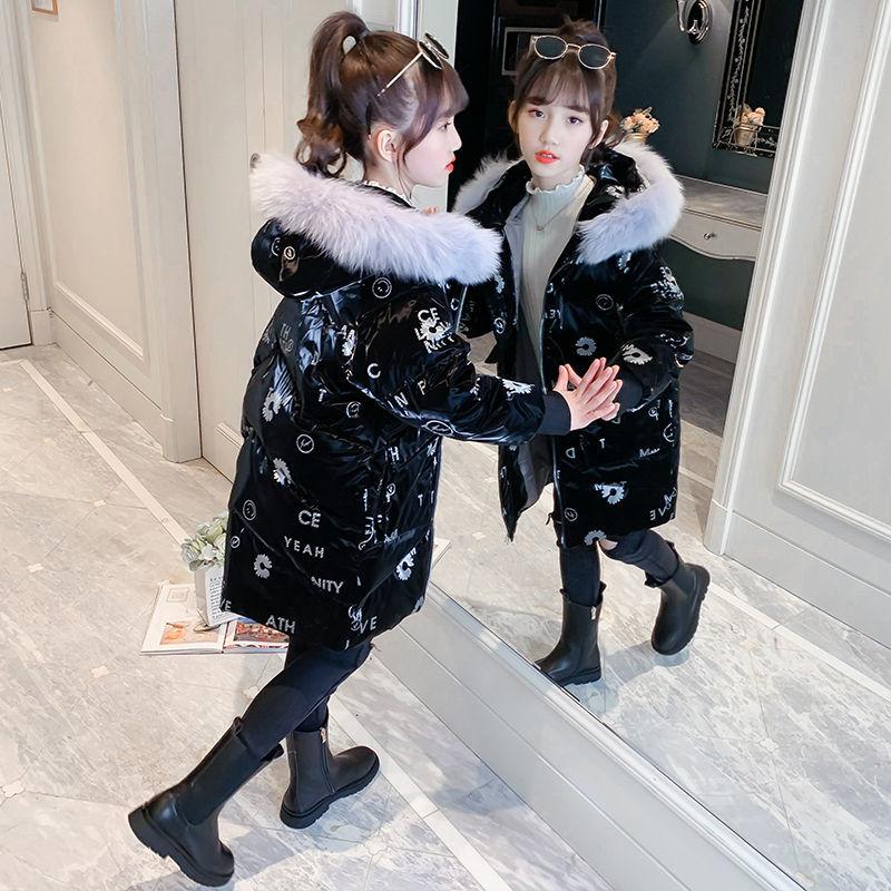 Girls' Warm Cotton Clothes Windproof Winter Clothes Mid-length Thick Coat Down Padded Jacket