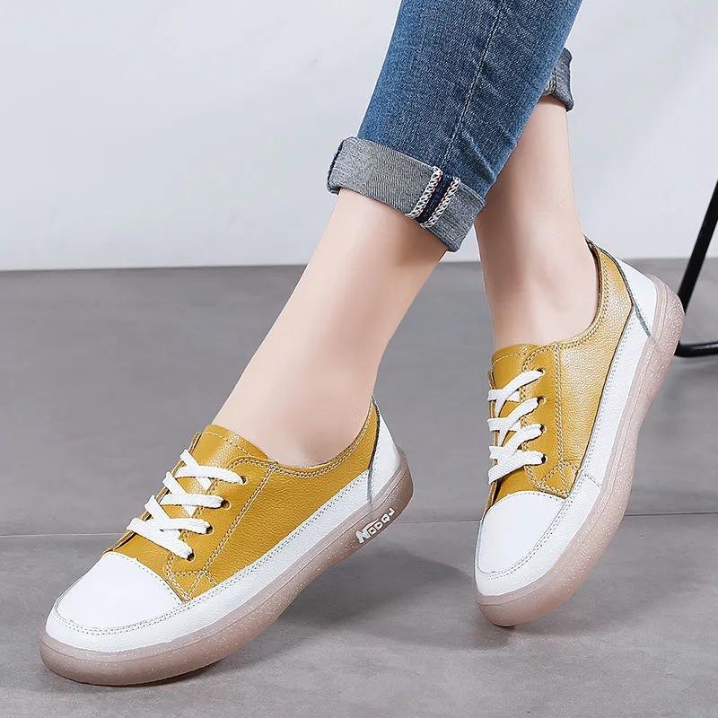 Women's Soft-soled Casual Shoes Autumn White Shoes Sports Shoes Real Cowhide Shoes Flat Shoes Student Shoes Mother Shoes