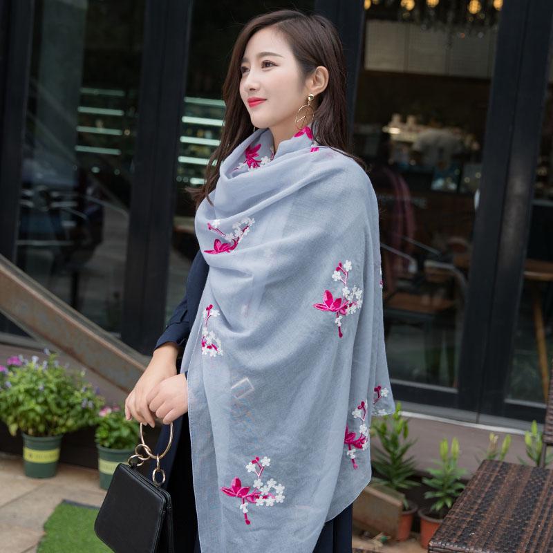 Women Scarf Winter Embroidery Print Long Lady Shawls Cashmere Like Pashmina Hijabs Scarves Wraps