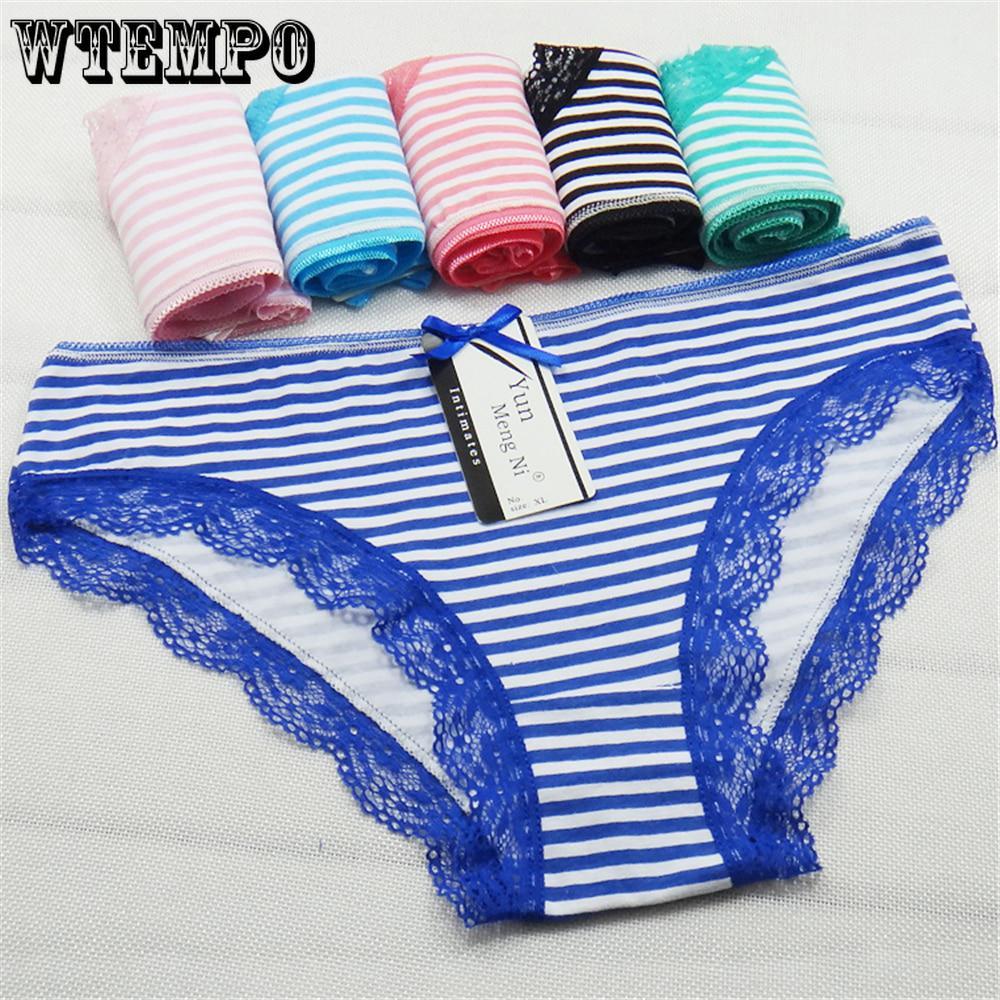 Cotton Women's Briefs Sexy Low-waist Panties Underwear Fashion Striped Printed 6 Pcs/lot