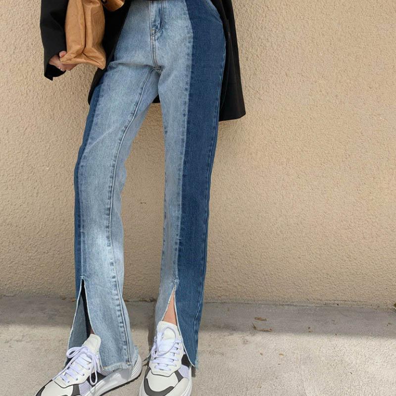 Spring and Autumn Design Site Splicing Cork Delicious Jeans Women Loose High Waist Hundred Ports