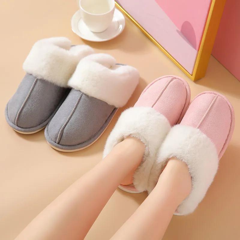 Plush Warm Home Flat Slippers Lightweight Soft Comfortable Winter Slippers Women's Cotton Shoes Indoor Plush Slippers