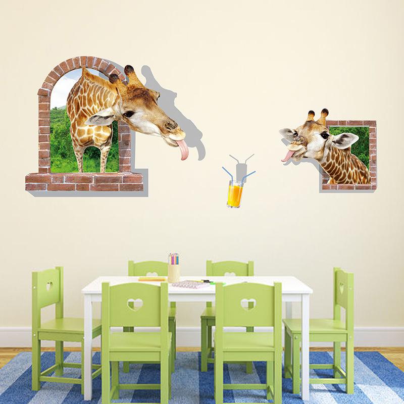 3D stereo funny giraffe stickers bedroom decoration beautification creative stickers PVC murals