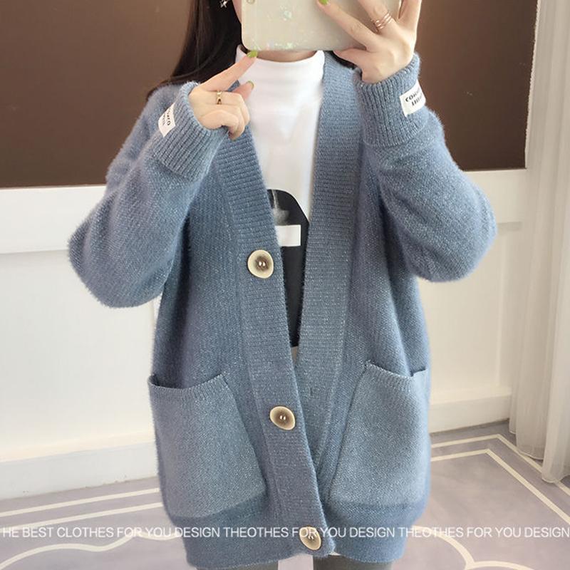 Cardigan Women's Solid Color Oversized Loose Sweater Sweet and Cute Knitted All-match Soft V-neck Long Sleeve Warm Jacket