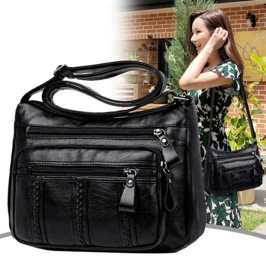 Portable Leather Lady One-shoulder Travel Multi-layer Classic Soft Surface Retro Cross-body Bag