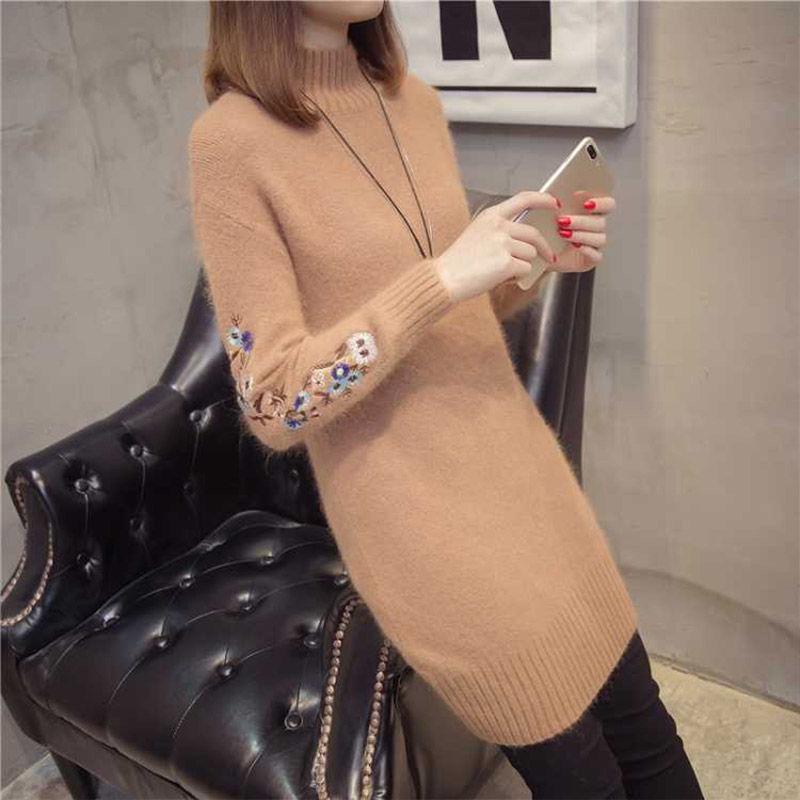 Women Sweater Dress Thick Warm Turtleneck Long Sleeves Female Dresses Slim Rib Knitted Dresses