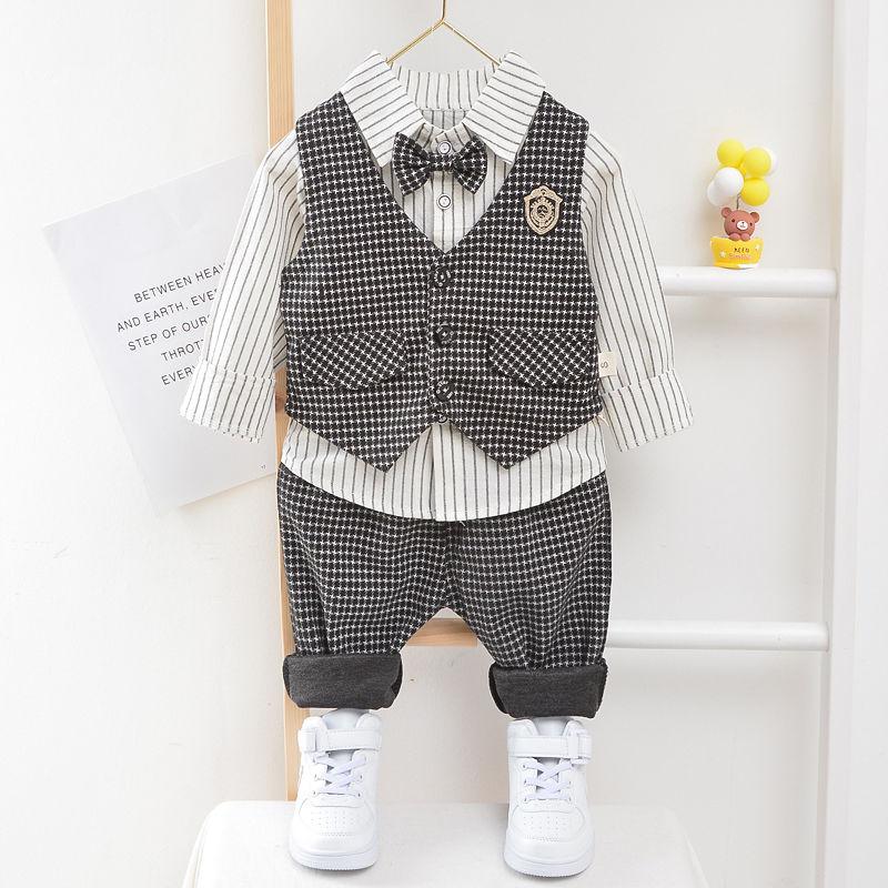 Boys Clothes Spring Autumn Fashion Baby Suit British Wind Children's Suits Gentleman Long Sleeve Shirt Vest Pants Kids