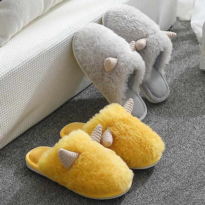 Autumn and Winter Pure Cotton Slippers Claw Design Shoes Indoor Non-slip Soft-soled Shoes Warm Simple Plush Cotton Shoes