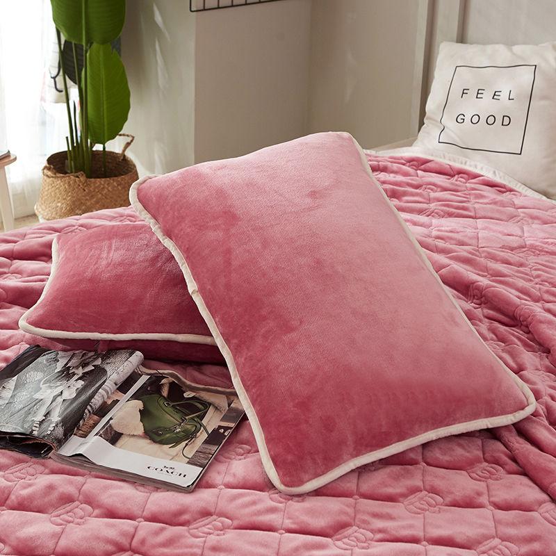 Coral Velvet Pillowcase Flannel Pillow Cover Winter Thicken A Pair of Pure Color Zipper Pillowcases 48*74cm