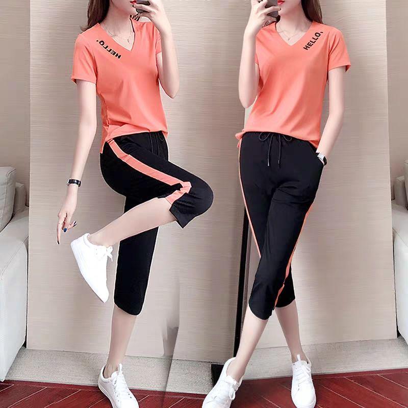 Casual Sportswear Suits Women's All-match Short-sleeved Trousers Two-piece Suits for Women's Outdoor Sports and Leisure Suits