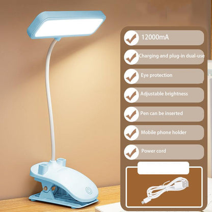 Clip-on LED Desk Lamp Eye Protection Learning Child Protection Eyesight Rechargeable Plug-in Student Dormitory Study Room Reading Bedside Lamp