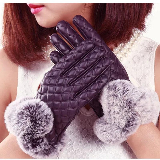 Women's Winter Gloves Warm Leather Touch Screen Mittens Outdoor Riding Gloves Thick Velvet Outer Circle Plush Thermal Gloves Breathable Waterproof