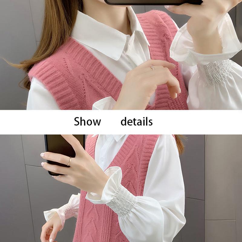 Sweater Women's Vest Vest V-neck Pullover Sweater Loose and Versatile Sleeveless Thin Solid Color Sweater Top Fabric Comfortable