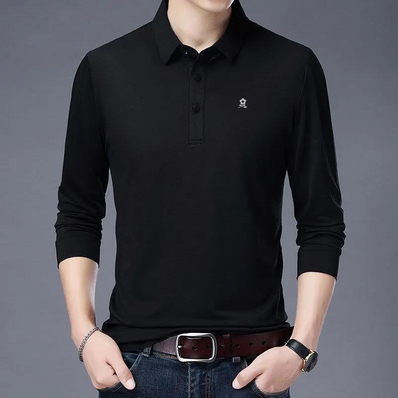 Long-sleeved POLO Shirt, Lapel Thin Bottoming Shirt, Business Casual Solid Color POLO Shirt, Suitable for Young and Middle-aged Men