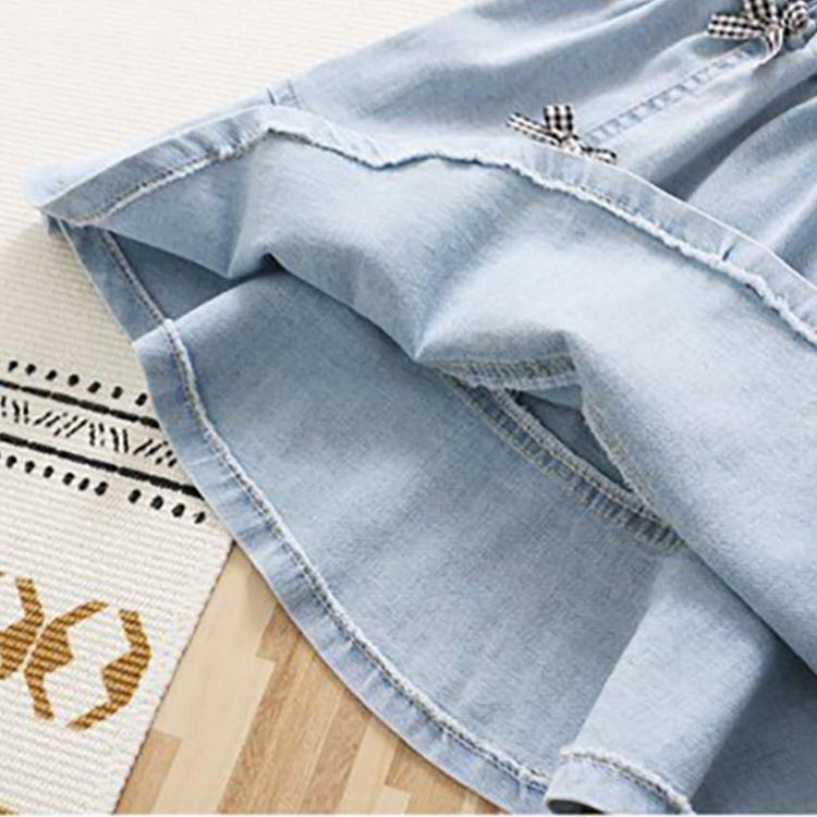 Autumn Spring Summer Casual Girls Summer Thin Denim Skirt Korean Bowknot Short Skirt Pleated Skirt Ruffle Denim Skirt