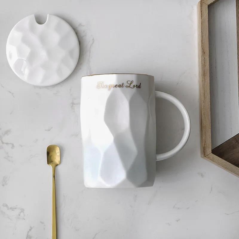 Ceramic Mug with Lid Spoon Large Capacity Cup Men's and Women's Coffee Cup Home Tea Cup Korean Cute Student