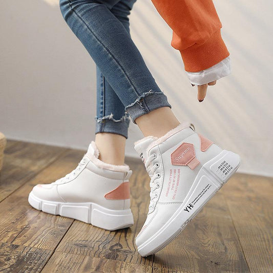 Cotton Shoes Women's Winter Warm Plus Velvet Wild Shoes Student Snow Boots Letters Printed Shoes