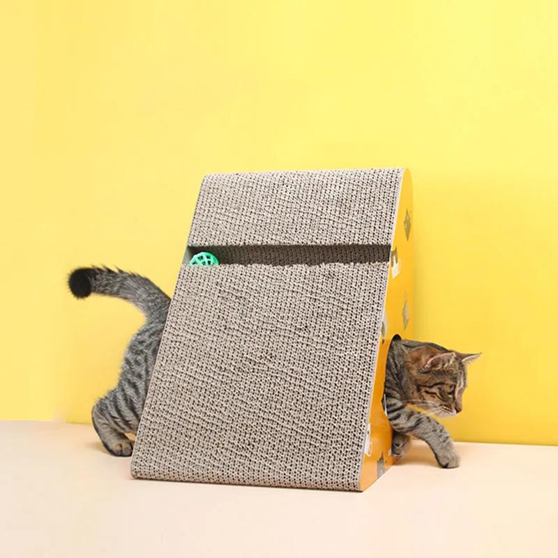 3 in 1 Vertical Cat Corrugated Scratching Board Cat House Cat Toy Triangle Against The Wall with Bell Ball Claw Sharpener Cat Scratch Mat