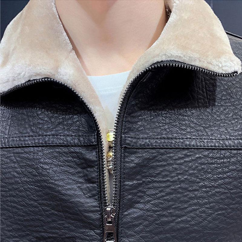 Autumn and Winter Plus Velvet Men's Leather Men's Jackets Korean Version of The Trend of Thickening Warm Fur One Men's Leather Jacket