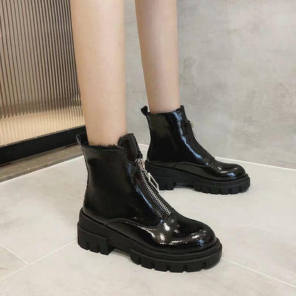 Front Zipper Martin Boots Female British Style Thin Spring and Autumn Net Red Wild Thin Boots Thick-soled Short Boots