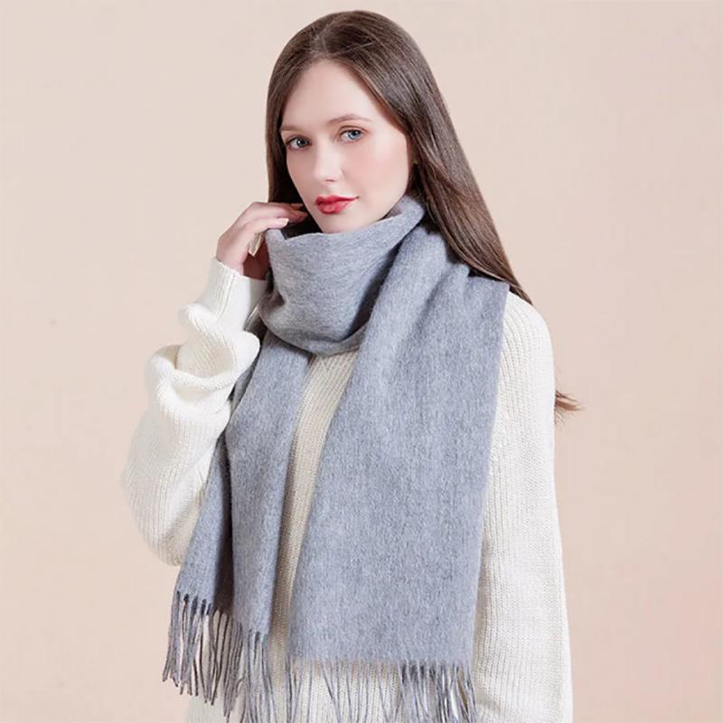 Wool Scarf Women's Winter Warm All-match High-end Thick Cashmere Shawl Solid Color Bib