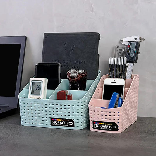 Imitated Rattan Desktop Storage Box Office Living Room Bathroom Multifunctional Cosmetic Remote Control Storage Organizer