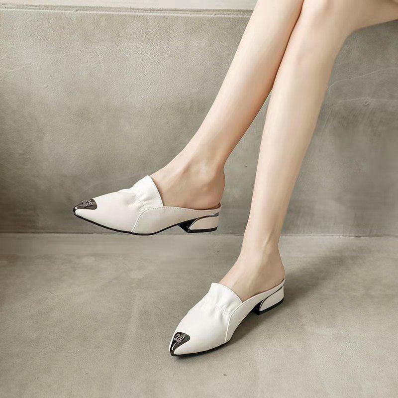 Soft Leather Slippers Summer Wear Fashion Ladies Toe Cap Sandals Red Women Leather Shoes