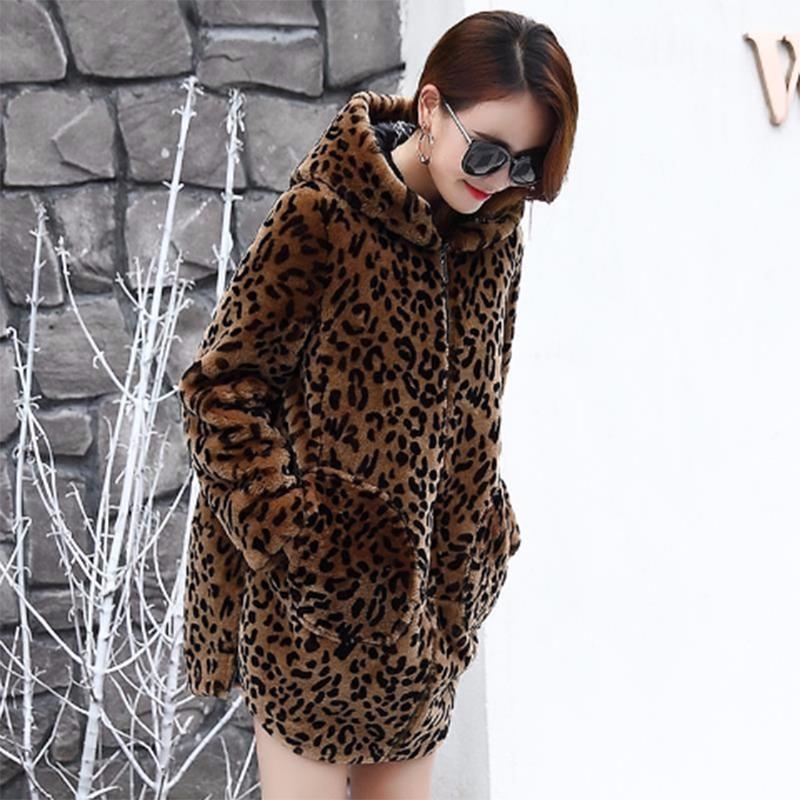 Windbreaker Large size Woolen coat Autumn Winter Large Size Woman's clothing Long Sleeve Leopard