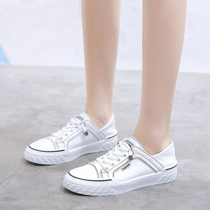 Soft Leather Two-wear White Shoes Women's Spring and Summer Flat Casual Lazy Shoes and Pedal Shoes