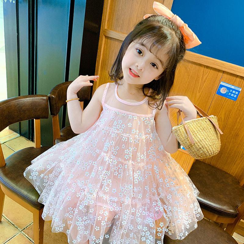 Girls Christmas Costume Lace Princess Dress Kids Sleeveless Summer Sequin Flowers Clothing Children New Year Birthday Party