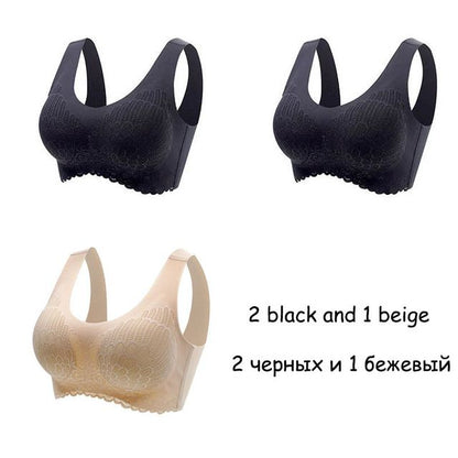 3PCS Latex Seamless Ladies Underwear Push Up Lightweight Comfortable Breathable Sports Lace Bra