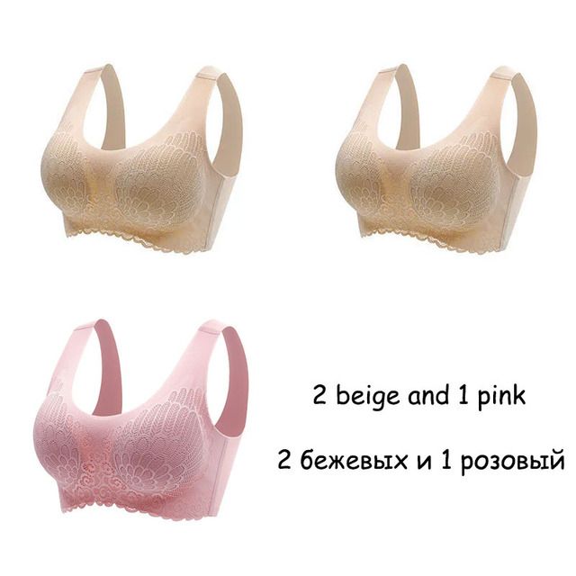 3PCS Latex Seamless Ladies Underwear Push Up Lightweight Comfortable Breathable Sports Lace Bra