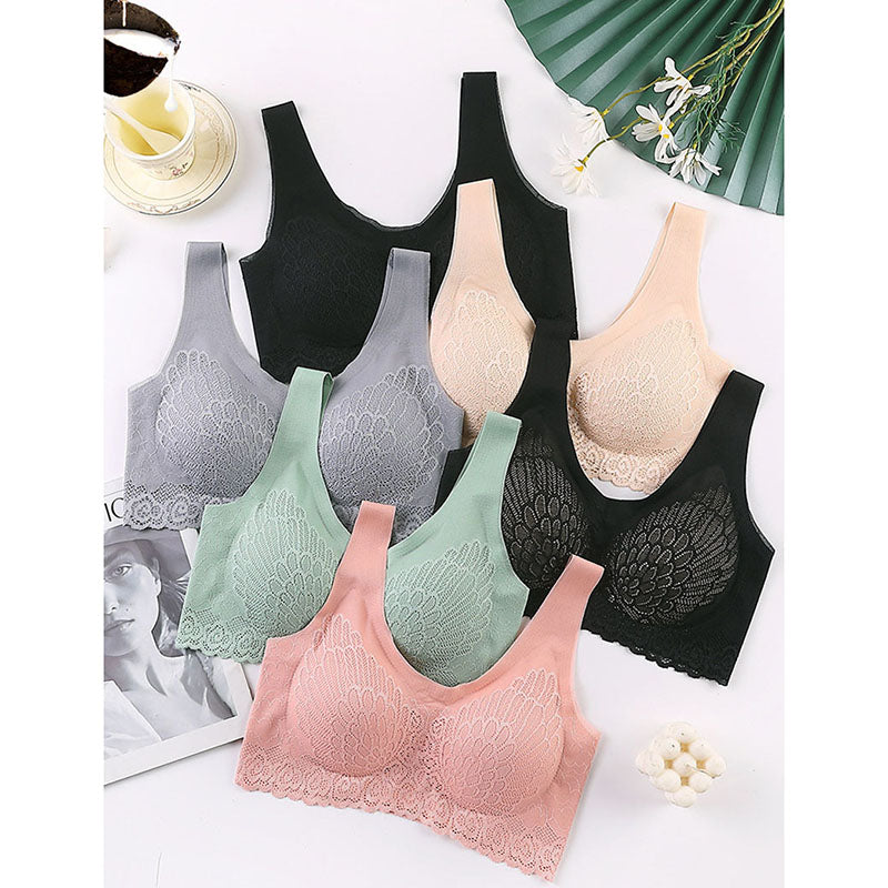 3PCS Latex Seamless Ladies Underwear Push Up Lightweight Comfortable Breathable Sports Lace Bra