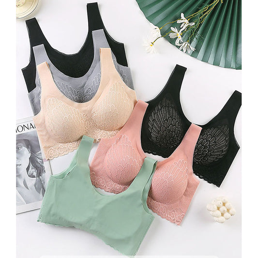 3PCS Latex Seamless Ladies Underwear Push Up Lightweight Comfortable Breathable Sports Lace Bra