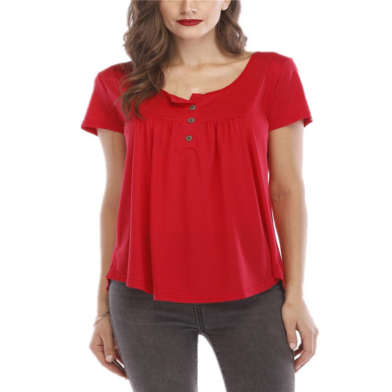 Loose Top Elastic Tunic Shirt Women's Casual Shirt Women's Short Sleeve Top O Neck T Shirt