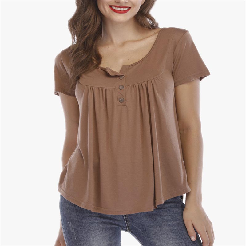 Loose Top Elastic Tunic Shirt Women's Casual Shirt Women's Short Sleeve Top O Neck T Shirt