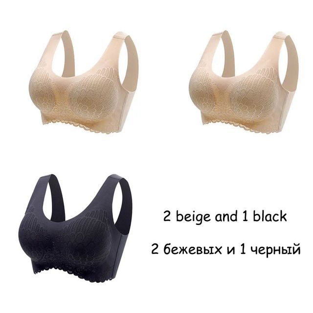 3PCS Latex Seamless Ladies Underwear Push Up Lightweight Comfortable Breathable Sports Lace Bra