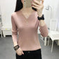 Soft Fabric Buttoned V-neck Long-sleeved Sweater Women's Slim Knit Sweater Women's Comfortable Solid Color Bottoming Shirt