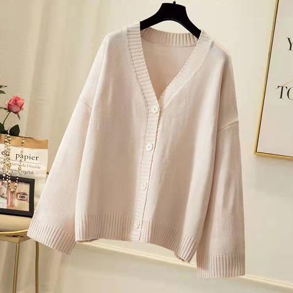 Teen Jacket Female Slim Loose All-match Button Knit Cardigan Jacket Female Solid Color Loose V-neck Sweater