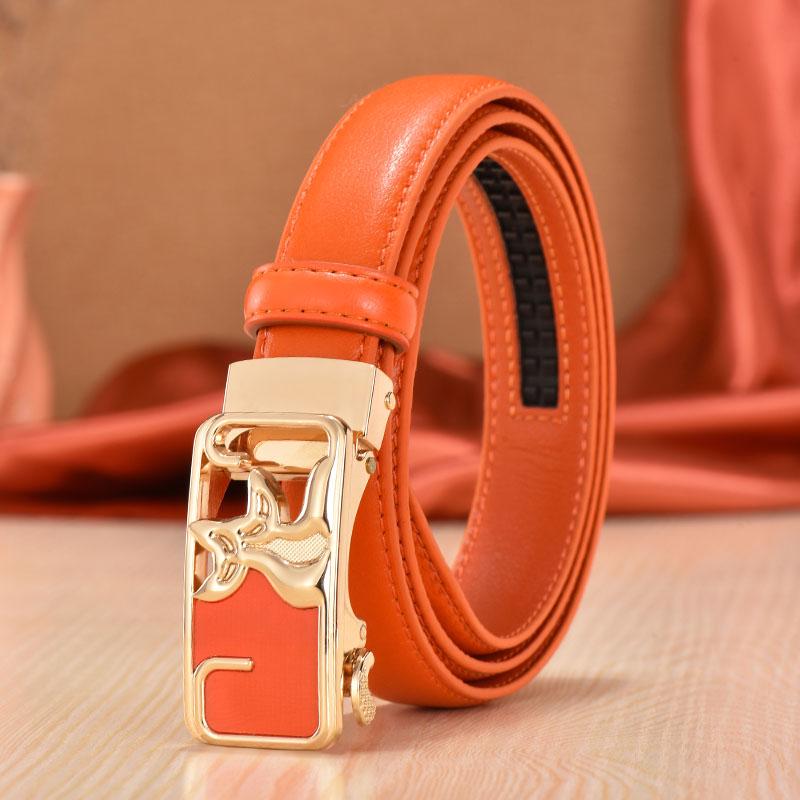 Girls belt leather automatic buckle thin belt leather fashion wild ladies pants belt